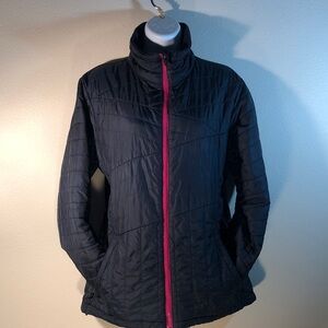 Columbia Women's Sportswear Navy Puffer Jacket with Pink Zipper, Size Large